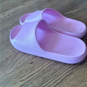 Pink target slide sandals